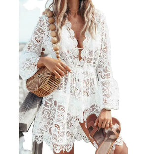 Lace Bathing Suit Cover Up Boho Beach Women Maxi Bikini Sundress Dress Summer US Rieworkes