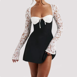 Women's Lace Corset Long Sleeve Backless Dress Rieworkes