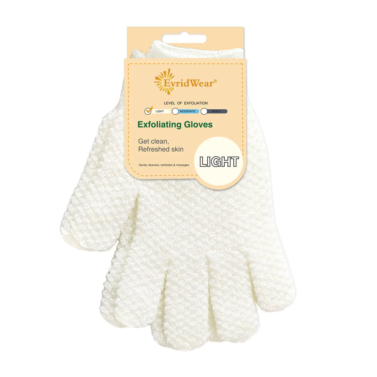 Evridwear Exfoliating Dual Texture Bath Gloves for Shower, Spa, Massage and Body Scrubs, Dead Skin Cell Remover, Gloves with Hanging Loop (1 Pair Light Glove) 1 Pair Light Glove Rieworkes