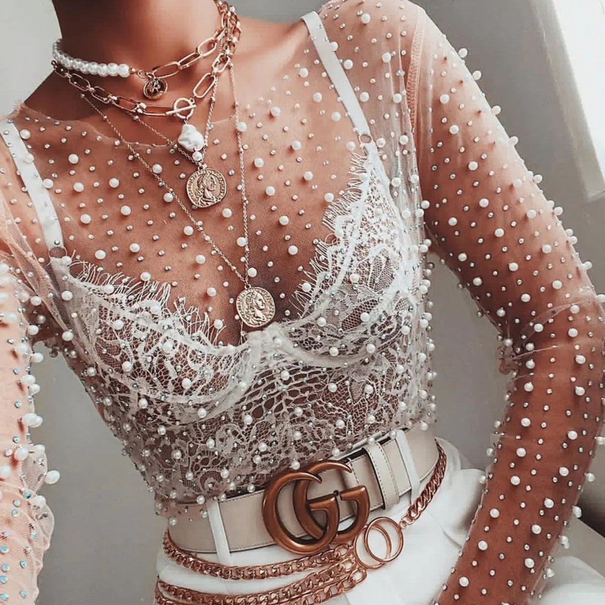Mesh Patchwork Crop: Elegant Glam Rieworkes