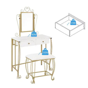 Vanity Table Set With Mirror & Stool,White Makeup Dressing Desk With Drawers For Girls,Women,Bedroom,Gift Rieworkes