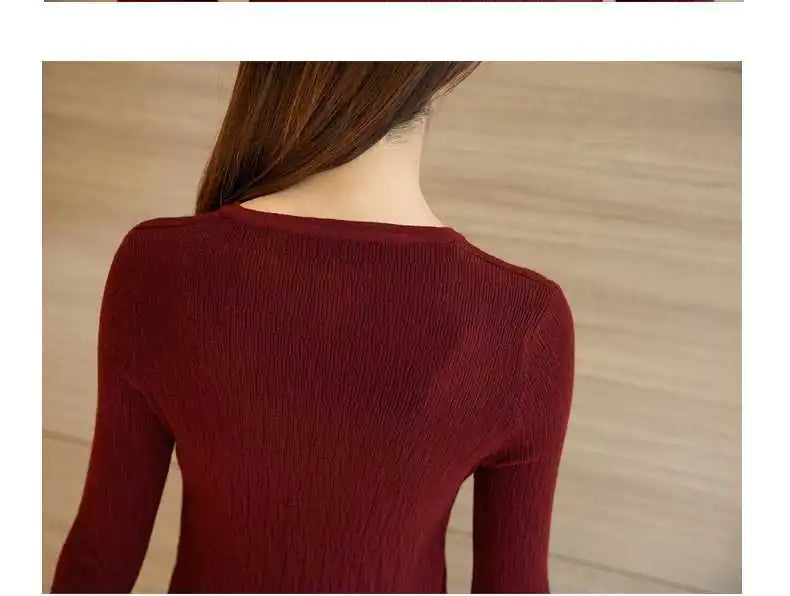 2020 Fall/Winter V-Neck Fitted Long Sleeve Sweater Mimarta