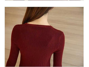 2020 Fall/Winter V-Neck Fitted Long Sleeve Sweater Mimarta
