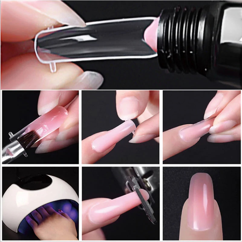French Nail Art Poly Gel Kit with UV Brush and Nail Tips Rieworkes