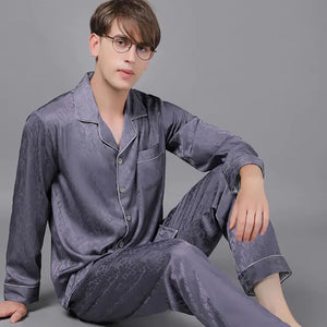 Men's Luxury Silk Satin Pajama Set with Long Sleeves Mimarta
