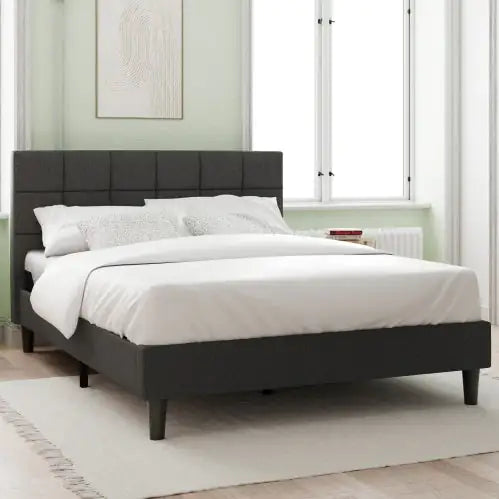Upholstered Platform Bed Square Stitch - King Rieworkes