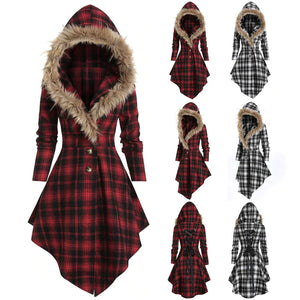 New Women's Winter Plaid Coat with Hood and Belt Mimarta