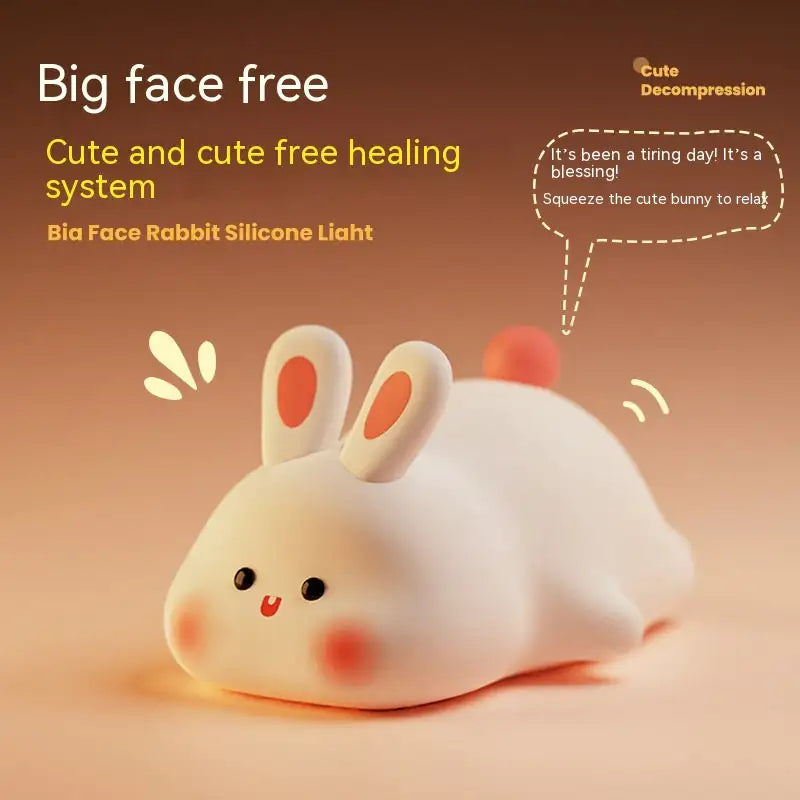 Cute LED Night Light Touch Sensor Cartoon Kid's Nightlights Big Face Rabbit Silicone Night Light Christmas Gift Bedside Lamp Home Decor Rieworkes