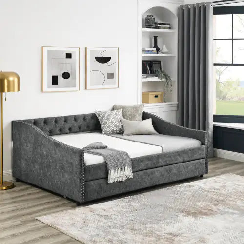 The Full-size Sofa Bed Features A Double-sized Upholstered Tufted Sofa Bed On Wheels Unavailable Platforms- Temu Rieworkes