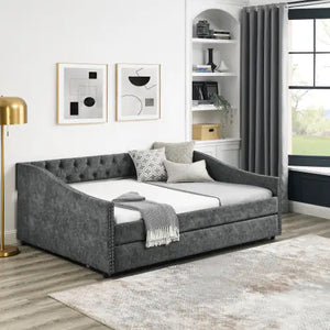 The Full-size Sofa Bed Features A Double-sized Upholstered Tufted Sofa Bed On Wheels Unavailable Platforms- Temu Rieworkes