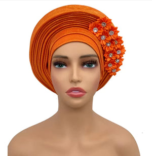 Stunning Floral Auto Gele Headwraps - 2024 New African Turban for Elegant Weddings & Parties Rieworkes