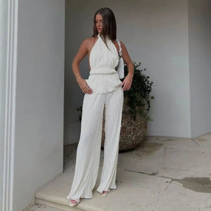 Elegant High Waist Wide Pants Set Rieworkes