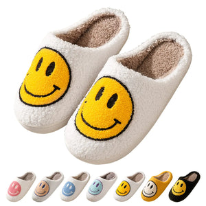 Smile Face Slippers for Women Happy face slippers Retro Soft Plush Warm Slip-on Slippers, Cozy Indoor Outdoor Slippers 4.5-5.5 Women/3.5-4.5 Men Yellow Rieworkes