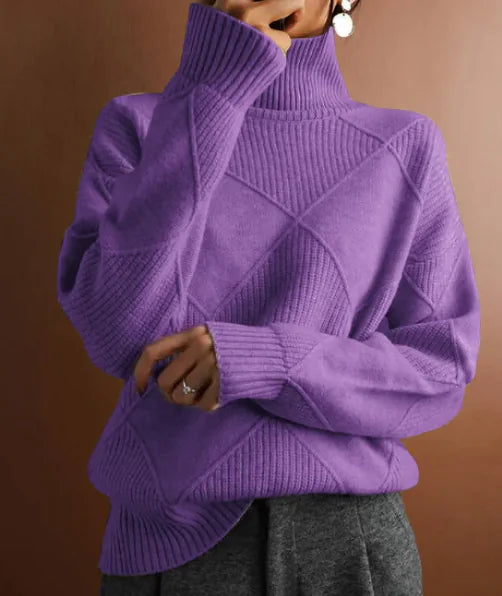 Loose High Collar Warm Sweater Solid Color Knitted Women Rieworkes