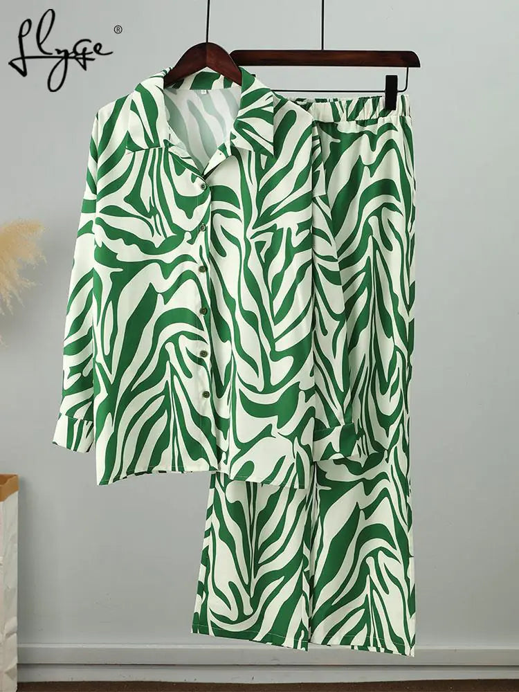 Loose Stripe Pants Set Elegant Long Sleeve Top Rieworkes
