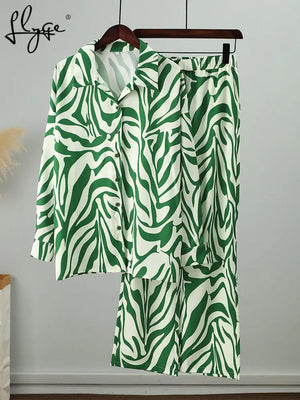 Loose Stripe Pants Set Elegant Long Sleeve Top Rieworkes