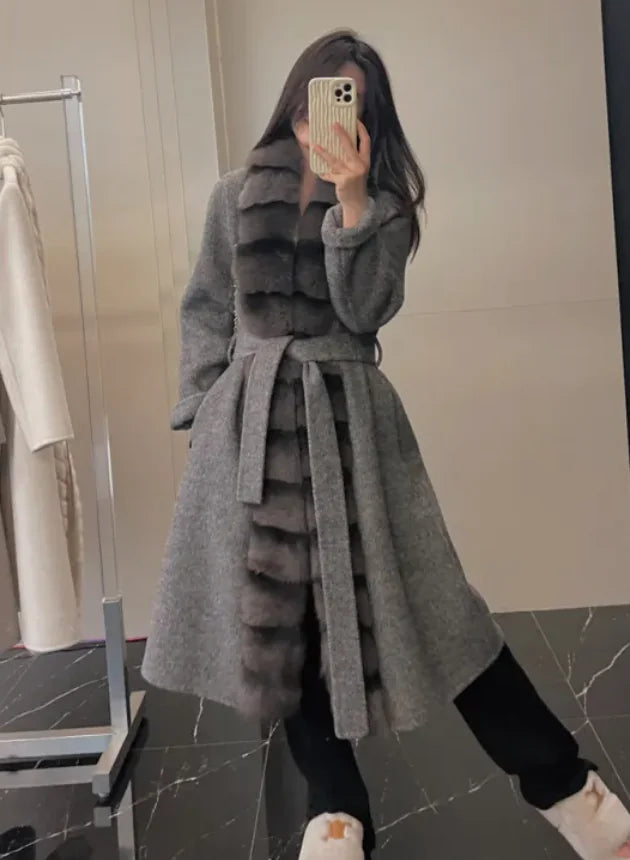 Alpaca Fleece Coat with Detachable Fox Fur Collar Rieworkes