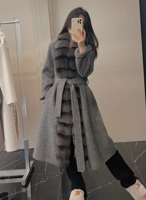 Alpaca Fleece Coat with Detachable Fox Fur Collar Rieworkes