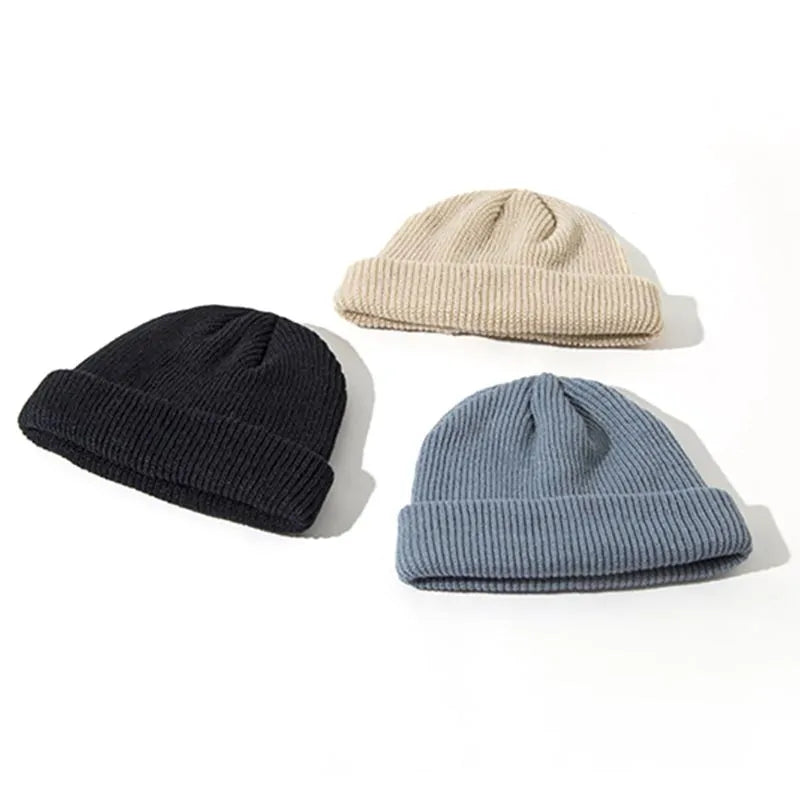 Unisex Winter Ribbed Knitted Cuffed Short Melon Cap Rieworkes