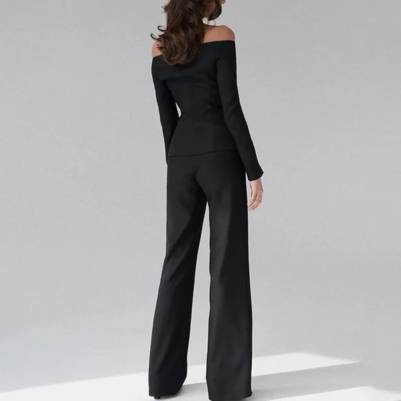 Women's Fashion Elegant Solid Color Long Sleeved Pants Set Mimarta