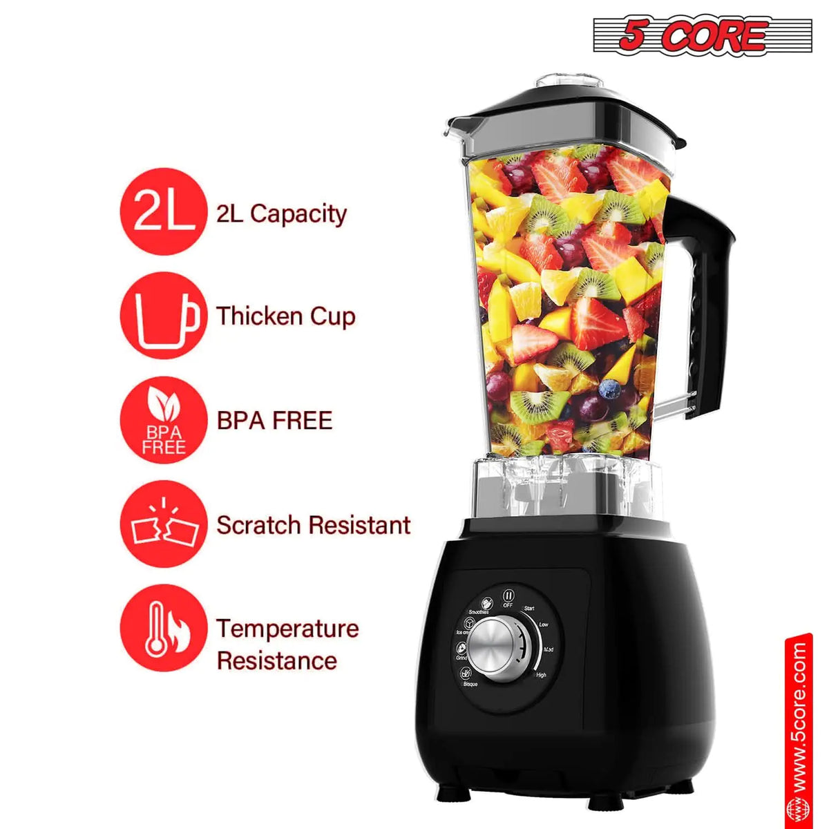 5Core Juicer Blender Machines 2000W Countertop Kitchen Smoothie Maker w 68oz Jar Rieworkes