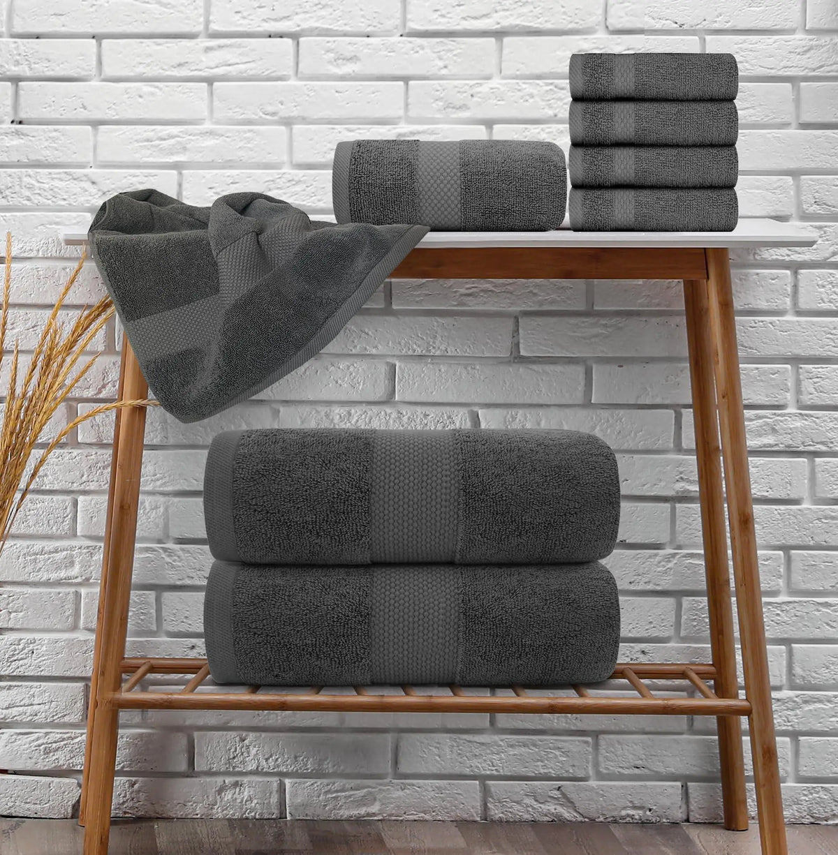 Luxury Dark Gray Bath Towel Set 8 Pcs Combed Cotton 700GSM Hotel Quality Rieworkes