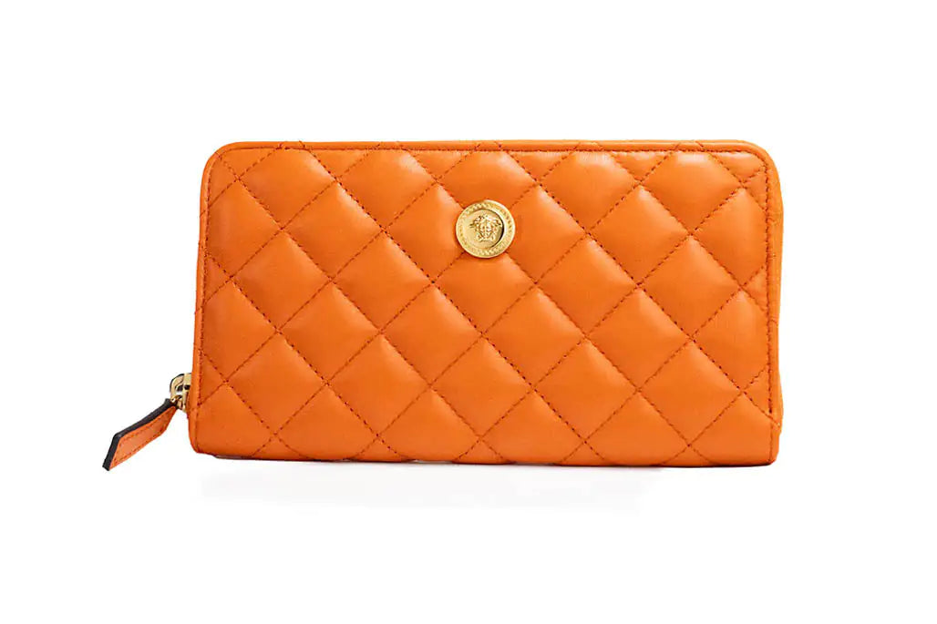 Versace Large Dark Orange Quilted Leather Continental Wallet Mimarta
