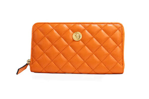 Versace Large Dark Orange Quilted Leather Continental Wallet Mimarta