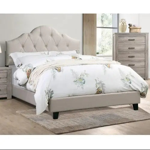Contemporary 1pc Queen Size Bed Adjustable HB Light Brown Polyfiber Tufted Upholstered Wooden Bedframe Bedroom Furniture Rieworkes