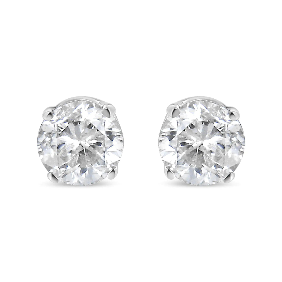 AGS Certified 14K White Gold 1.0 Cttw 4-Prong Set Brilliant Round-Cut Solitaire Diamond Push Back Stud Earrings (E-F Color, SI2-I1 Clarity) Rieworkes
