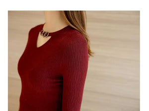 2020 Fall/Winter V-Neck Fitted Long Sleeve Sweater Mimarta