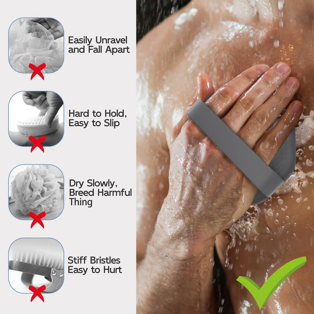 Silicone Body Scrubber, Exfoliating Body Wash Scrubbers Exfoliator, Shower Body Brush for Effective Showering Exfoliation and Gentle Massage (Gray) Gray Rieworkes