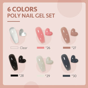 GAOY Poly Gel Nail Kit with U V Light Starter Kit, 6 Colors Nude Pink Black Builder Gel Nail Extension Kit for Beginners with Everything Nail Art DIY at Home Set C Rieworkes