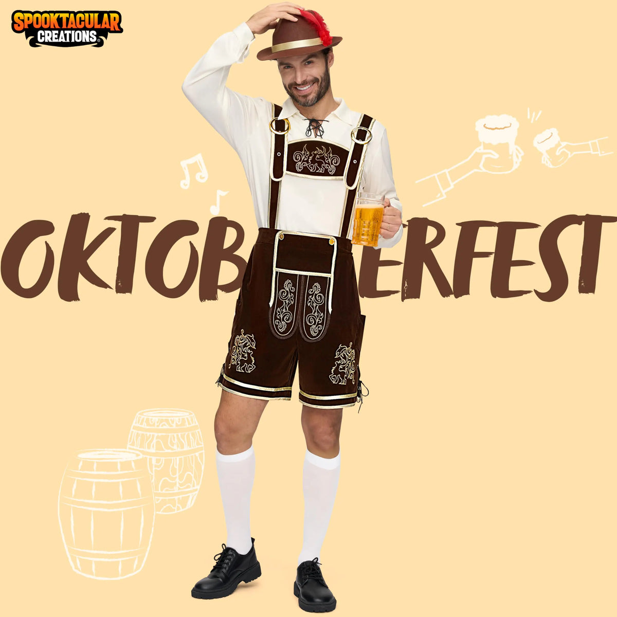 Spooktacular Creations Men’s German Bavarian Oktoberfest Costume Set, Beer Costume Hat for Adults Halloween and Beer Festival Dark Brown X-Large Rieworkes