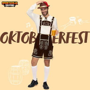 Spooktacular Creations Men’s German Bavarian Oktoberfest Costume Set, Beer Costume Hat for Adults Halloween and Beer Festival Dark Brown X-Large Rieworkes