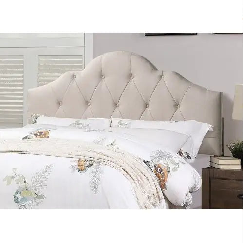 Contemporary 1pc Queen Size Bed Adjustable HB Light Brown Polyfiber Tufted Upholstered Wooden Bedframe Bedroom Furniture Rieworkes
