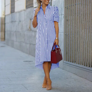 Women's Irregular Stripe Lapel Button Shirt Mimarta