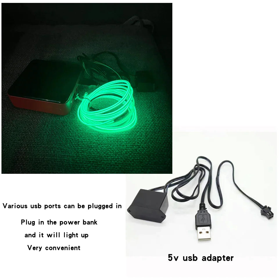 Neon LED Light Glow EL Wire String Strip Rope Tube Decor Car Party + Controller Rieworkes