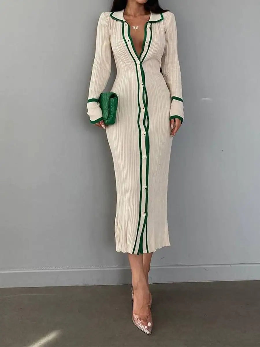 Stripe Lapel Dress Rieworkes