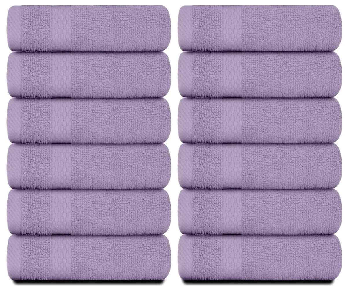 Luxury Washcloths for Bathroom Hotel Spa Bulk Set of 12 Lavender 13x13 Inch Rieworkes