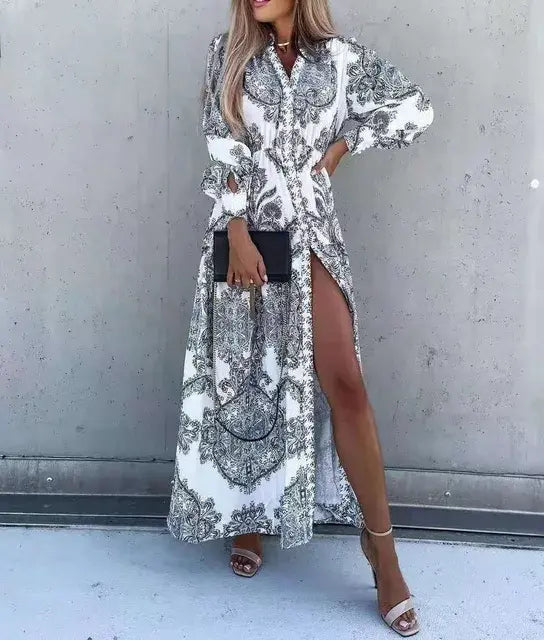 Elegant V Neck Office Long Shirt Dress Rieworkes