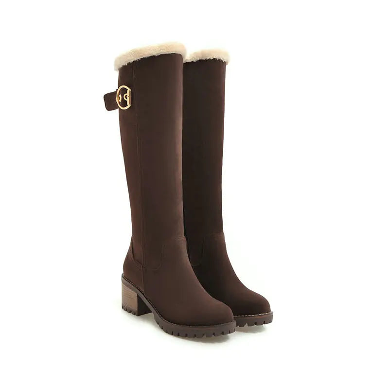 Buckle Embellished Mid-Heel Winter Long Boots Mimarta