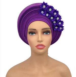 Stunning Floral Auto Gele Headwraps - 2024 New African Turban for Elegant Weddings & Parties Rieworkes