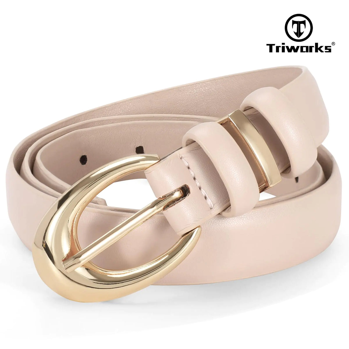Women Leather Belt for Jeans Pants Fashion Ladies Skinny Faux Leather Dress belt with Gold Buckle Fit Wasit Size 27"-31" Beige Rieworkes