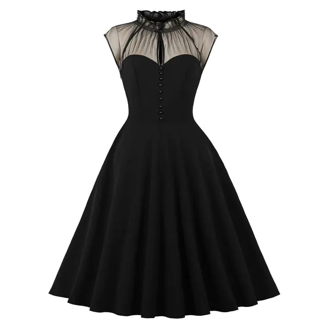 Elegant 1950s Embroidered Mesh Retro Party Dress Mimarta