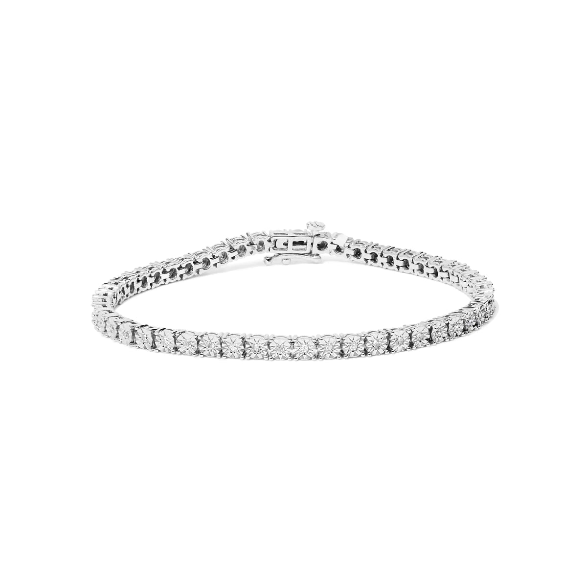 .925 Sterling Silver Lab Grown Diamond Illusion-Set Miracle Plate Tennis Bracelet - 7.25" Inches Rieworkes