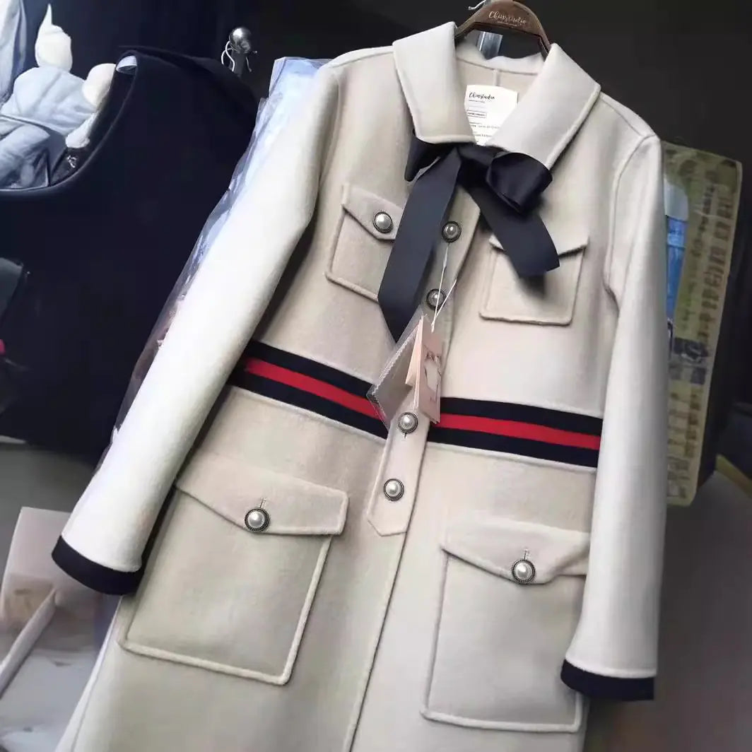 Audrey Hepburn Style Wool Blend Long Dress Coat Mimarta
