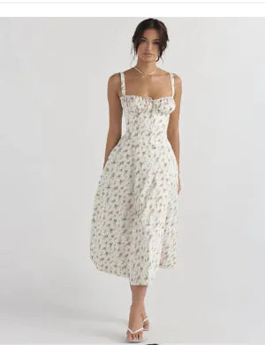 Parisian Dress - Waist Shaping Floral Maxi Dress (One Piece) Mimarta