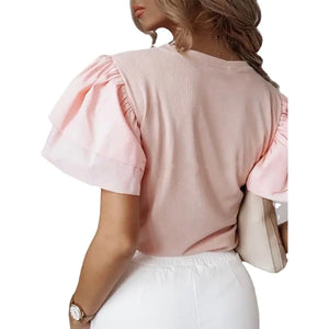 Office Lady Elegant O-Neck Solid Simple Blouse Rieworkes