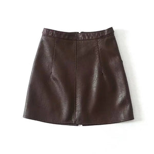 High Waist Slim Zipper A-Line PU Leather Mini Skirt Rieworkes